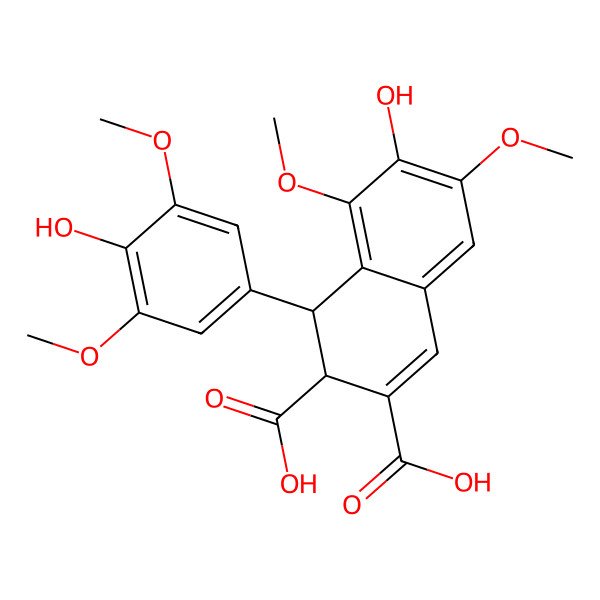 2D Structure of 7-Hydroxy-1-(4-hydroxy-3,5-dimethoxyphenyl)-6,8-dimethoxy-1,2-dihydronaphthalene-2,3-dicarboxylic acid
