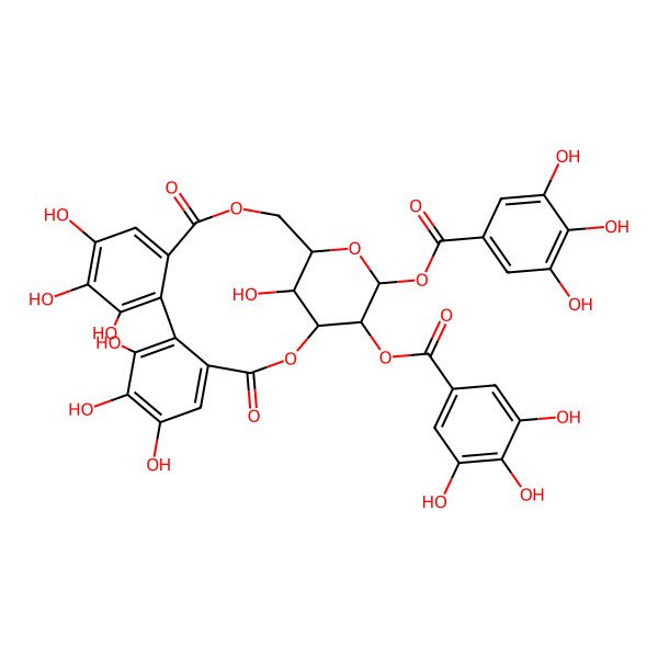 2D Structure of [6,7,8,11,12,13,23-Heptahydroxy-3,16-dioxo-21-(3,4,5-trihydroxybenzoyl)oxy-2,17,20-trioxatetracyclo[17.3.1.04,9.010,15]tricosa-4,6,8,10,12,14-hexaen-22-yl] 3,4,5-trihydroxybenzoate