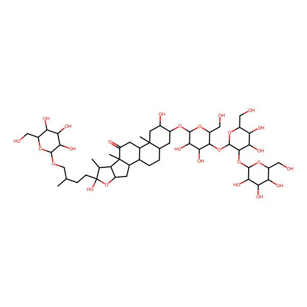2D Structure of (1R,2S,4S,6R,7S,8R,9S,12S,13S,15R,16R,18S)-16-[(2R,3R,4R,5R,6R)-5-[(2S,3R,4S,5S,6R)-4,5-dihydroxy-6-(hydroxymethyl)-3-[(2S,3R,4S,5S,6R)-3,4,5-trihydroxy-6-(hydroxymethyl)oxan-2-yl]oxyoxan-2-yl]oxy-3,4-dihydroxy-6-(hydroxymethyl)oxan-2-yl]oxy-6,15-dihydroxy-7,9,13-trimethyl-6-[(3S)-3-methyl-4-[(2S,3R,4S,5S,6R)-3,4,5-trihydroxy-6-(hydroxymethyl)oxan-2-yl]oxybutyl]-5-oxapentacyclo[10.8.0.02,9.04,8.013,18]icosan-10-one