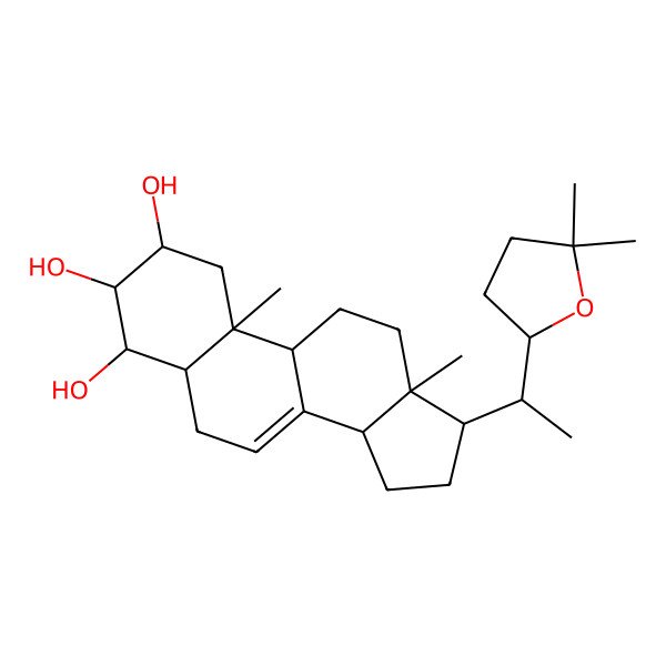 2D Structure of 17-[1-(5,5-dimethyloxolan-2-yl)ethyl]-10,13-dimethyl-2,3,4,5,6,9,11,12,14,15,16,17-dodecahydro-1H-cyclopenta[a]phenanthrene-2,3,4-triol