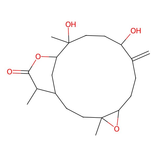 2D Structure of (1R,4S,6S,10R,13S,14R,17S)-10,13-dihydroxy-4,13,17-trimethyl-9-methylidene-5,15-dioxatricyclo[12.3.1.04,6]octadecan-16-one