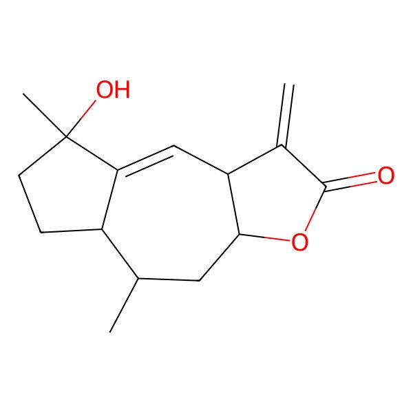2D Structure of (3aS,5R,5aS,8R,9aR)-8-hydroxy-5,8-dimethyl-1-methylidene-4,5,5a,6,7,9a-hexahydro-3aH-azuleno[6,5-b]furan-2-one