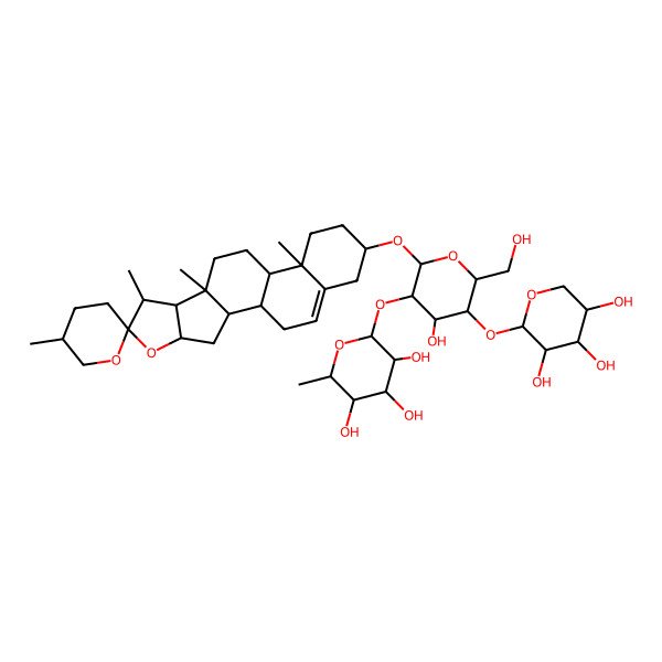 2D Structure of (2S,3R,4R,5R,6S)-2-[(2R,3R,4S,5S,6R)-4-hydroxy-6-(hydroxymethyl)-2-[(1S,2S,4S,5'R,6R,7S,8R,9S,12S,13R,16R)-5',7,9,13-tetramethylspiro[5-oxapentacyclo[10.8.0.02,9.04,8.013,18]icos-18-ene-6,2'-oxane]-16-yl]oxy-5-[(2S,3R,4S,5R)-3,4,5-trihydroxyoxan-2-yl]oxyoxan-3-yl]oxy-6-methyloxane-3,4,5-triol