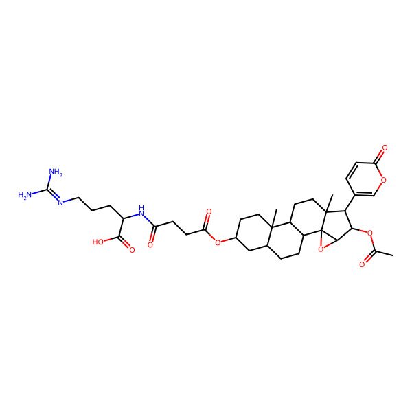 2D Structure of 2-[[4-[[5-Acetyloxy-7,11-dimethyl-6-(6-oxopyran-3-yl)-3-oxapentacyclo[8.8.0.02,4.02,7.011,16]octadecan-14-yl]oxy]-4-oxobutanoyl]amino]-5-(diaminomethylideneamino)pentanoic acid