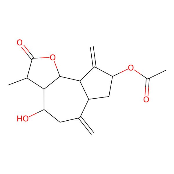 2D Structure of [(3R,3aR,4S,6aR,8S,9aR,9bR)-4-hydroxy-3-methyl-6,9-dimethylidene-2-oxo-3a,4,5,6a,7,8,9a,9b-octahydro-3H-azuleno[4,5-b]furan-8-yl] acetate
