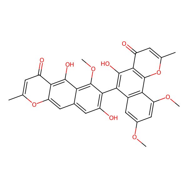 2D Structure of 5,8-dihydroxy-7-(5-hydroxy-8,10-dimethoxy-2-methyl-4-oxobenzo[h]chromen-6-yl)-6-methoxy-2-methylbenzo[g]chromen-4-one