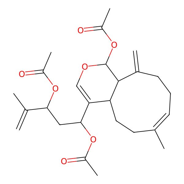 2D Structure of [(1R,4aS,11aR)-4-(1,3-diacetyloxy-4-methylpent-4-enyl)-7-methyl-11-methylidene-4a,5,6,9,10,11a-hexahydro-1H-cyclonona[c]pyran-1-yl] acetate