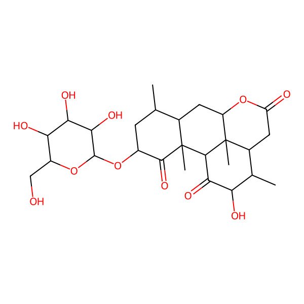 2D Structure of 15-Hydroxy-2,6,14,17-tetramethyl-4-[3,4,5-trihydroxy-6-(hydroxymethyl)oxan-2-yl]oxy-10-oxatetracyclo[7.7.1.02,7.013,17]heptadecane-3,11,16-trione