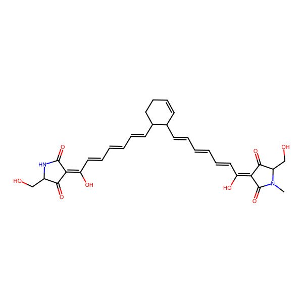 2D Structure of 3-[1-Hydroxy-7-[6-[7-hydroxy-7-[5-(hydroxymethyl)-2,4-dioxopyrrolidin-3-ylidene]hepta-1,3,5-trienyl]cyclohex-2-en-1-yl]hepta-2,4,6-trienylidene]-5-(hydroxymethyl)-1-methylpyrrolidine-2,4-dione