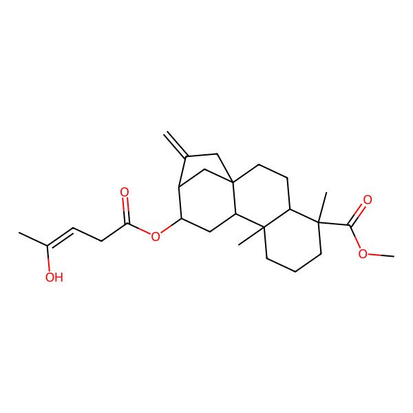 2D Structure of Methyl 12-(4-hydroxypent-3-enoyloxy)-5,9-dimethyl-14-methylidenetetracyclo[11.2.1.01,10.04,9]hexadecane-5-carboxylate