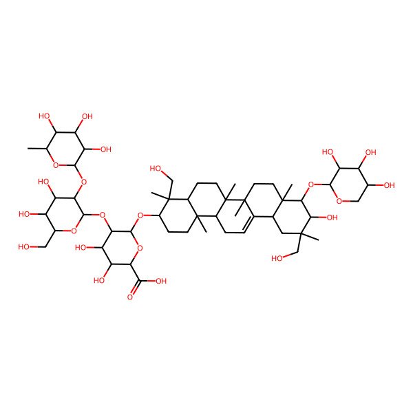 2D Structure of (2S,3S,4S,5R,6R)-6-[[(3S,4S,4aR,6aR,6bS,8aR,9S,10S,11R,12aS,14aR,14bR)-10-hydroxy-4,11-bis(hydroxymethyl)-4,6a,6b,8a,11,14b-hexamethyl-9-[(2S,3R,4S,5S)-3,4,5-trihydroxyoxan-2-yl]oxy-1,2,3,4a,5,6,7,8,9,10,12,12a,14,14a-tetradecahydropicen-3-yl]oxy]-5-[(2S,3R,4S,5S,6R)-4,5-dihydroxy-6-(hydroxymethyl)-3-[(2S,3R,4R,5R,6S)-3,4,5-trihydroxy-6-methyloxan-2-yl]oxyoxan-2-yl]oxy-3,4-dihydroxyoxane-2-carboxylic acid