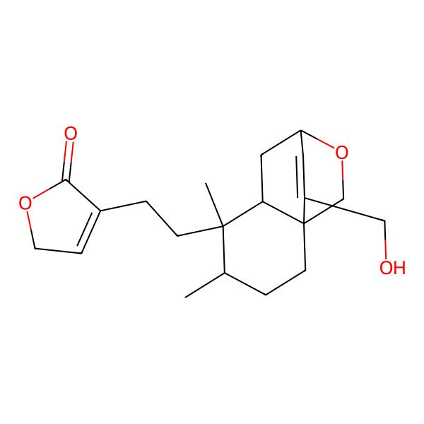 2D Structure of 4-[2-[(1S,4R,5S,6R,8R)-11-(hydroxymethyl)-4,5-dimethyl-9-oxatricyclo[6.2.2.01,6]dodec-11-en-5-yl]ethyl]-2H-furan-5-one