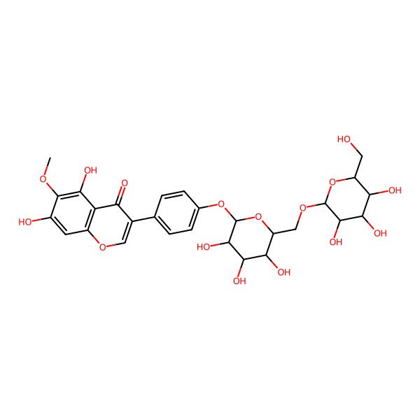 2D Structure of 5,7-dihydroxy-6-methoxy-3-[4-[(2S,3R,4S,5S,6R)-3,4,5-trihydroxy-6-[[(2R,3R,4S,5S,6R)-3,4,5-trihydroxy-6-(hydroxymethyl)oxan-2-yl]oxymethyl]oxan-2-yl]oxyphenyl]chromen-4-one