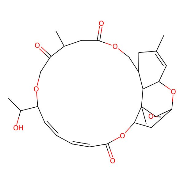 2D Structure of (1R,3R,6Z,8E,10R,14R,19R,23R,24R,25S,26R)-10-[(1S)-1-hydroxyethyl]-14,21,25-trimethylspiro[4,11,17,27-tetraoxatetracyclo[21.3.1.03,25.019,24]heptacosa-6,8,21-triene-26,2'-oxirane]-5,13,16-trione