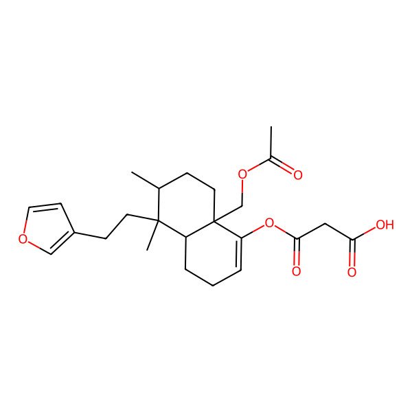 2D Structure of 3-[[8a-(Acetyloxymethyl)-5-[2-(furan-3-yl)ethyl]-5,6-dimethyl-3,4,4a,6,7,8-hexahydronaphthalen-1-yl]oxy]-3-oxopropanoic acid