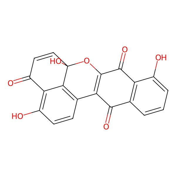 2D Structure of 8,13,18-Trihydroxy-12-oxapentacyclo[11.7.1.02,11.04,9.017,21]henicosa-1(21),2(11),4(9),5,7,14,17,19-octaene-3,10,16-trione