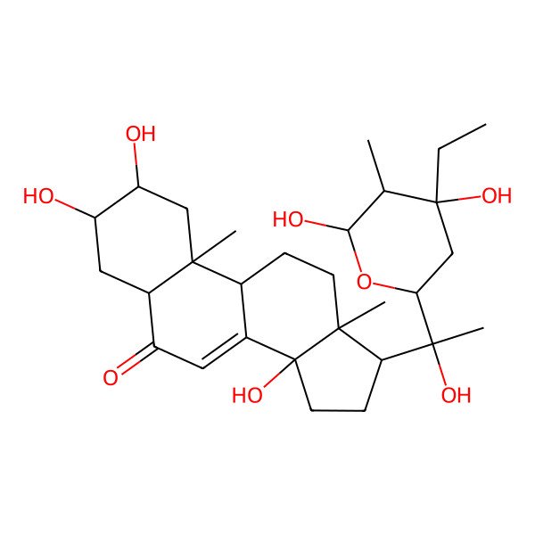 2D Structure of (2S,3R,5R,9R,10R,13R,14S,17S)-17-[(1R)-1-[(2R,4S,5S,6R)-4-ethyl-4,6-dihydroxy-5-methyloxan-2-yl]-1-hydroxyethyl]-2,3,14-trihydroxy-10,13-dimethyl-2,3,4,5,9,11,12,15,16,17-decahydro-1H-cyclopenta[a]phenanthren-6-one