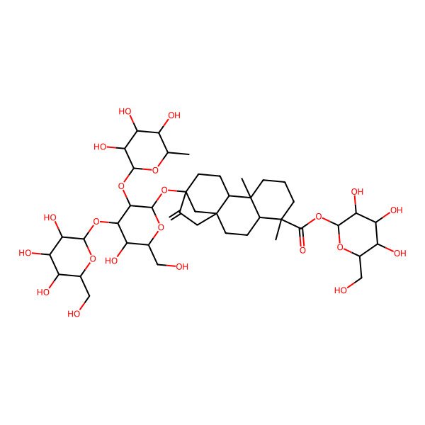 2D Structure of [(2S,3R,4S,5S,6R)-3,4,5-trihydroxy-6-(hydroxymethyl)oxan-2-yl] (1R,4S,5R,9S,10R,13S)-13-[(2S,3R,4S,5R,6R)-5-hydroxy-6-(hydroxymethyl)-4-[(2S,3R,4S,5S,6R)-3,4,5-trihydroxy-6-(hydroxymethyl)oxan-2-yl]oxy-3-[(2R,3S,4S,5S,6R)-3,4,5-trihydroxy-6-methyloxan-2-yl]oxyoxan-2-yl]oxy-5,9-dimethyl-14-methylidenetetracyclo[11.2.1.01,10.04,9]hexadecane-5-carboxylate