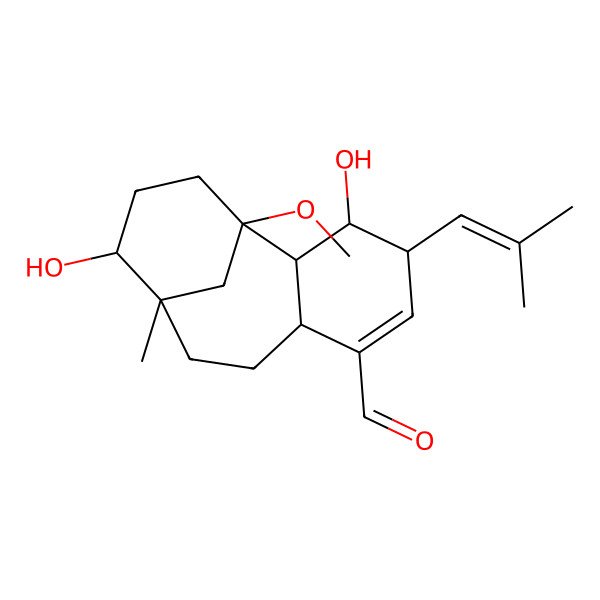 2D Structure of (1R,2S,3S,4R,7S,10S,11S)-3,11-dihydroxy-1-methoxy-10-methyl-4-(2-methylprop-1-enyl)tricyclo[8.3.1.02,7]tetradec-5-ene-6-carbaldehyde