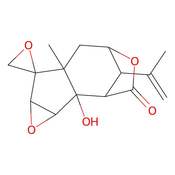 2D Structure of (2R,3S,5R,6R,7R,9S,12R)-2-hydroxy-7-methyl-12-prop-1-en-2-ylspiro[4,10-dioxatetracyclo[7.2.1.02,7.03,5]dodecane-6,2'-oxirane]-11-one