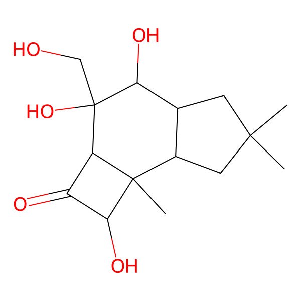 2D Structure of (1S,2aR,3R,4S,4aR,7aS,7bR)-1,3,4-trihydroxy-3-(hydroxymethyl)-6,6,7b-trimethyl-2a,4,4a,5,7,7a-hexahydro-1H-cyclobuta[e]inden-2-one