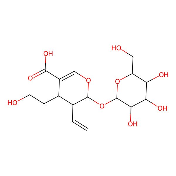 2D Structure of 3-ethenyl-4-(2-hydroxyethyl)-2-[3,4,5-trihydroxy-6-(hydroxymethyl)oxan-2-yl]oxy-3,4-dihydro-2H-pyran-5-carboxylic acid