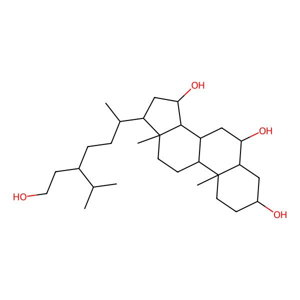 2D Structure of 17-[5-(2-hydroxyethyl)-6-methylheptan-2-yl]-10,13-dimethyl-2,3,4,5,6,7,8,9,11,12,14,15,16,17-tetradecahydro-1H-cyclopenta[a]phenanthrene-3,6,15-triol
