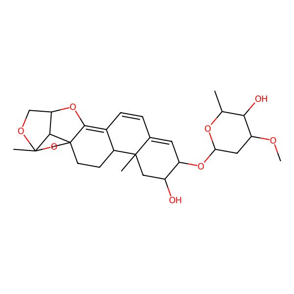 2D Structure of (1R,4R,5R,7R,8R,16S,19S,22R)-8-[(2S,4R,5R,6R)-5-hydroxy-4-methoxy-6-methyloxan-2-yl]oxy-5,19-dimethyl-15,18,20-trioxahexacyclo[14.5.1.01,14.04,13.05,10.019,22]docosa-9,11,13-trien-7-ol