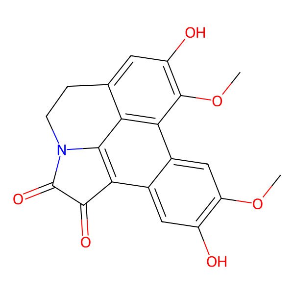 2D Structure of 5,16-Dihydroxy-4,17-dimethoxy-11-azapentacyclo[9.6.2.02,7.08,19.014,18]nonadeca-1(18),2,4,6,8(19),14,16-heptaene-9,10-dione