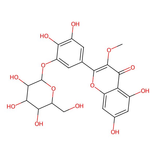 2D Structure of 2-[3,4-dihydroxy-5-[(2S,3R,4S,5S,6R)-3,4,5-trihydroxy-6-(hydroxymethyl)oxan-2-yl]oxyphenyl]-5,7-dihydroxy-3-methoxychromen-4-one