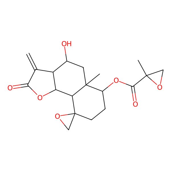 2D Structure of (4-Hydroxy-5a-methyl-3-methylidene-2-oxospiro[3a,4,5,6,7,8,9a,9b-octahydrobenzo[g][1]benzofuran-9,2'-oxirane]-6-yl) 2-methyloxirane-2-carboxylate