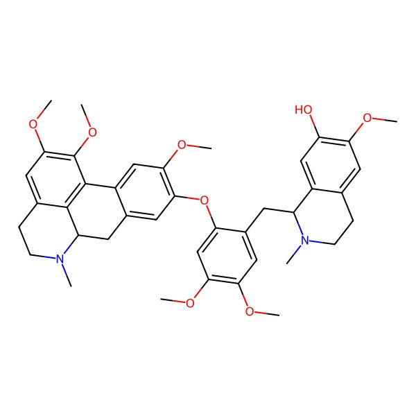 2D Structure of (1S)-1-[[2-[[(6aS)-1,2,10-trimethoxy-6-methyl-5,6,6a,7-tetrahydro-4H-dibenzo[de,g]quinolin-9-yl]oxy]-4,5-dimethoxyphenyl]methyl]-6-methoxy-2-methyl-3,4-dihydro-1H-isoquinolin-7-ol