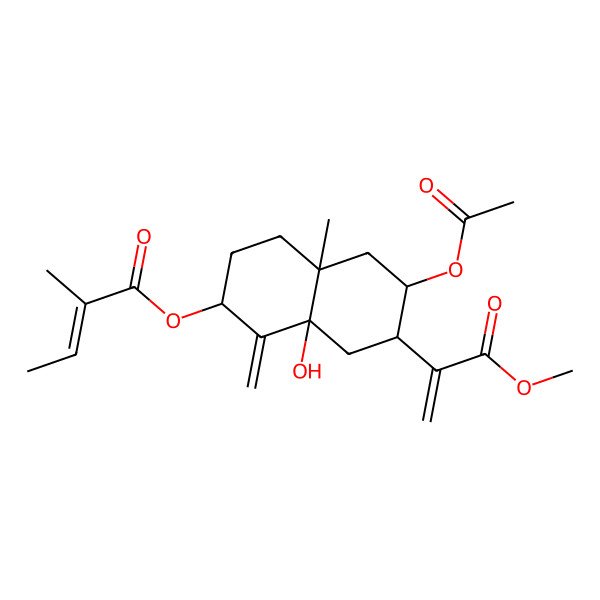 2D Structure of [6-acetyloxy-8a-hydroxy-7-(3-methoxy-3-oxoprop-1-en-2-yl)-4a-methyl-1-methylidene-3,4,5,6,7,8-hexahydro-2H-naphthalen-2-yl] 2-methylbut-2-enoate