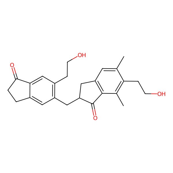 2D Structure of 6-(2-Hydroxyethyl)-2-[[6-(2-hydroxyethyl)-1-oxo-2,3-dihydroinden-5-yl]methyl]-5,7-dimethyl-2,3-dihydroinden-1-one