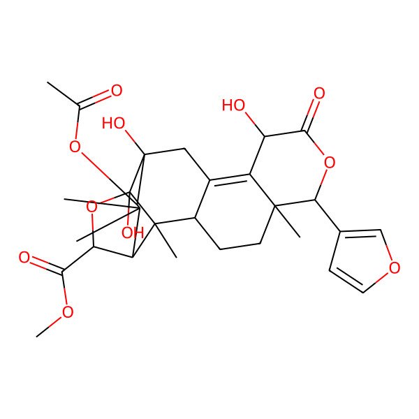 2D Structure of methyl (1S,2R,3S,5S,6R,8S,9R,13R,16R,17R)-8-acetyloxy-16-(furan-3-yl)-3,9,13-trihydroxy-2,7,7,17-tetramethyl-14-oxo-4,15-dioxapentacyclo[9.8.0.02,6.03,9.012,17]nonadec-11-ene-5-carboxylate