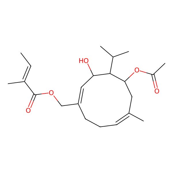 2D Structure of [(1Z,3S,4S,5S,7E)-5-acetyloxy-3-hydroxy-7-methyl-4-propan-2-ylcyclodeca-1,7-dien-1-yl]methyl (Z)-2-methylbut-2-enoate
