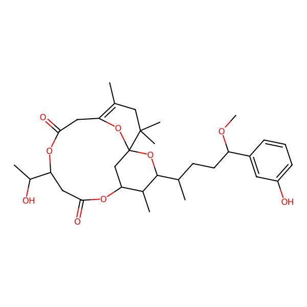 2D Structure of (1R,3S,4R,5R,9S)-9-[(1S)-1-hydroxyethyl]-3-[(2R,5R)-5-(3-hydroxyphenyl)-5-methoxypentan-2-yl]-4,14,16,16-tetramethyl-2,6,10,17-tetraoxatricyclo[11.3.1.11,5]octadec-13-ene-7,11-dione