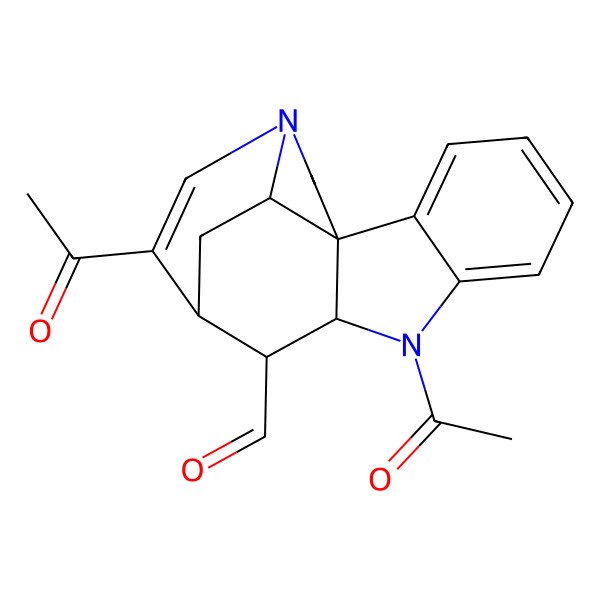 2D Structure of (1R,9S,10R,11R,17S)-8,12-diacetyl-8,14-diazapentacyclo[9.5.2.01,9.02,7.014,17]octadeca-2,4,6,12-tetraene-10-carbaldehyde