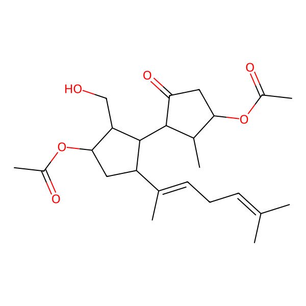 2D Structure of [3-(3-Acetyloxy-2-methyl-5-oxocyclopentyl)-2-(hydroxymethyl)-4-(6-methylhepta-2,5-dien-2-yl)cyclopentyl] acetate
