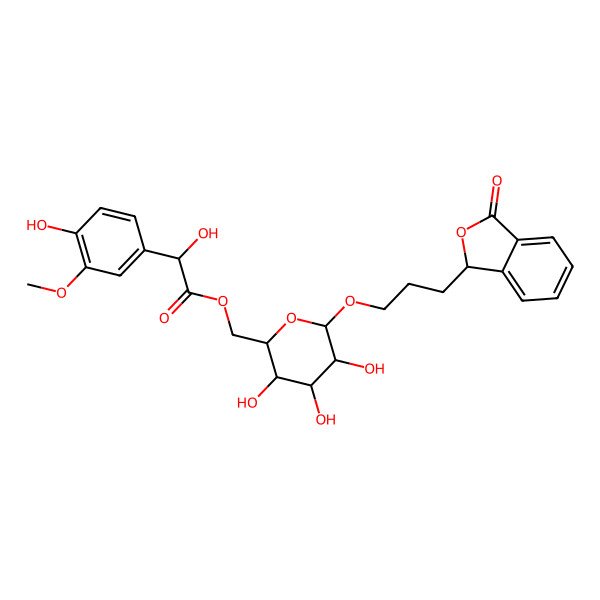 2D Structure of [3,4,5-trihydroxy-6-[3-(3-oxo-1H-2-benzofuran-1-yl)propoxy]oxan-2-yl]methyl 2-hydroxy-2-(4-hydroxy-3-methoxyphenyl)acetate