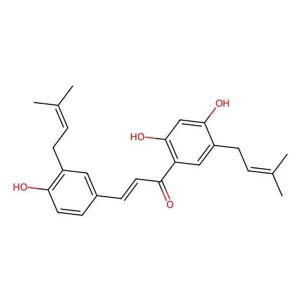 2D Structure of 1-[2,4-Dihydroxy-5-(3-methylbut-2-enyl)phenyl]-3-[4-hydroxy-3-(3-methylbut-2-enyl)phenyl]prop-2-en-1-one