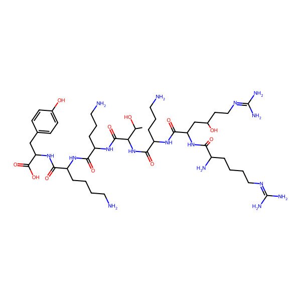 2D Structure of 2-[[6-Amino-2-[[5-amino-2-[[2-[[5-amino-2-[[2-[[2-amino-6-(diaminomethylideneamino)hexanoyl]amino]-6-(diaminomethylideneamino)-4-hydroxyhexanoyl]amino]pentanoyl]amino]-3-hydroxybutanoyl]amino]pentanoyl]amino]hexanoyl]amino]-3-(4-hydroxyphenyl)propanoic acid