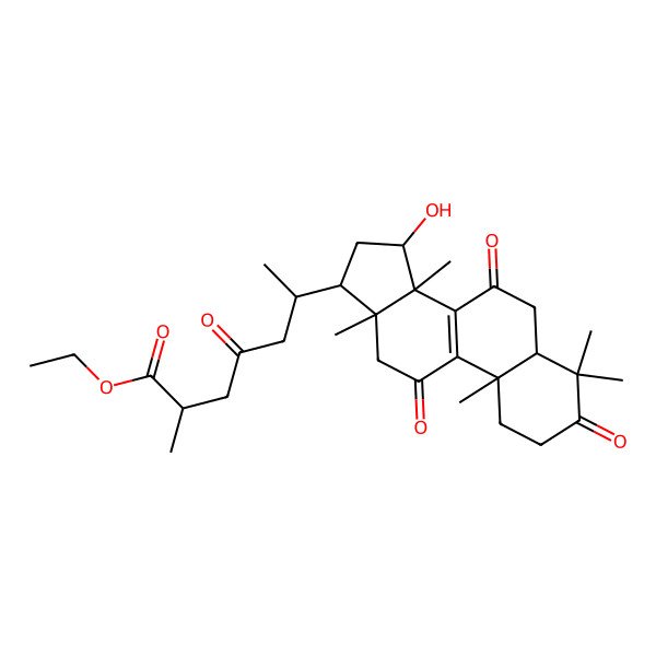 2D Structure of ethyl (2R,6R)-6-[(5R,10S,13R,14R,15S,17R)-15-hydroxy-4,4,10,13,14-pentamethyl-3,7,11-trioxo-1,2,5,6,12,15,16,17-octahydrocyclopenta[a]phenanthren-17-yl]-2-methyl-4-oxoheptanoate
