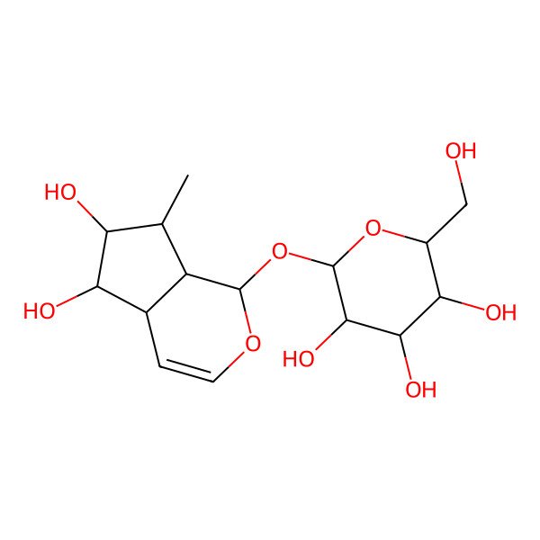 2D Structure of (2S,3R,4S,5S,6R)-2-[[(1S,4aS,5S,6R,7S,7aR)-5,6-dihydroxy-7-methyl-1,4a,5,6,7,7a-hexahydrocyclopenta[c]pyran-1-yl]oxy]-6-(hydroxymethyl)oxane-3,4,5-triol