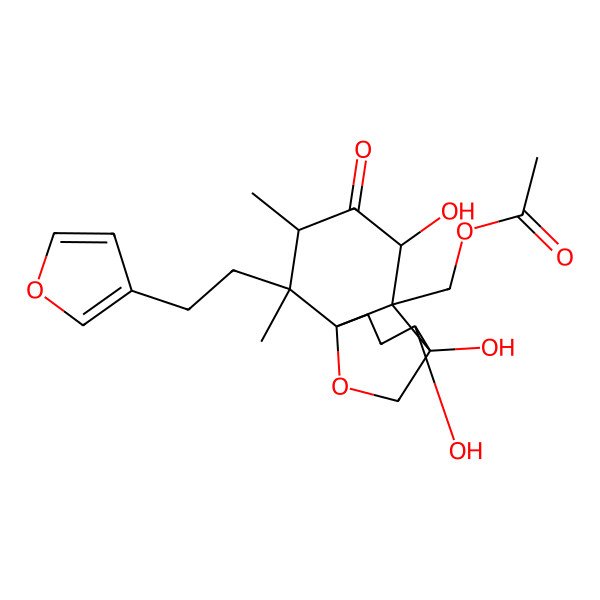2D Structure of [(1S,2S,3S,5R,6S,7R,8S)-2-[2-(furan-3-yl)ethyl]-5,7,8-trihydroxy-2,3-dimethyl-4-oxo-11-oxatricyclo[5.3.2.01,6]dodecan-6-yl]methyl acetate