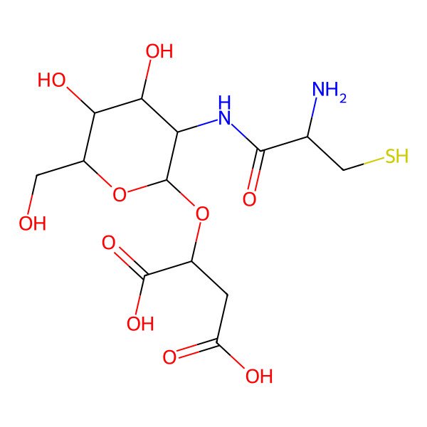 2D Structure of (2S)-2-[3-[[(2R)-2-amino-3-sulfanylpropanoyl]amino]-4,5-dihydroxy-6-(hydroxymethyl)oxan-2-yl]oxybutanedioic acid