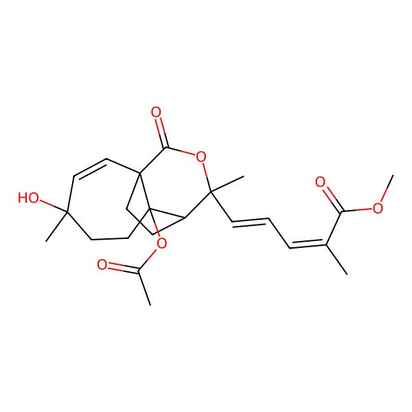 2D Structure of Methyl 5-(7-acetyloxy-4-hydroxy-4,9-dimethyl-11-oxo-10-oxatricyclo[6.3.2.01,7]tridec-2-en-9-yl)-2-methylpenta-2,4-dienoate