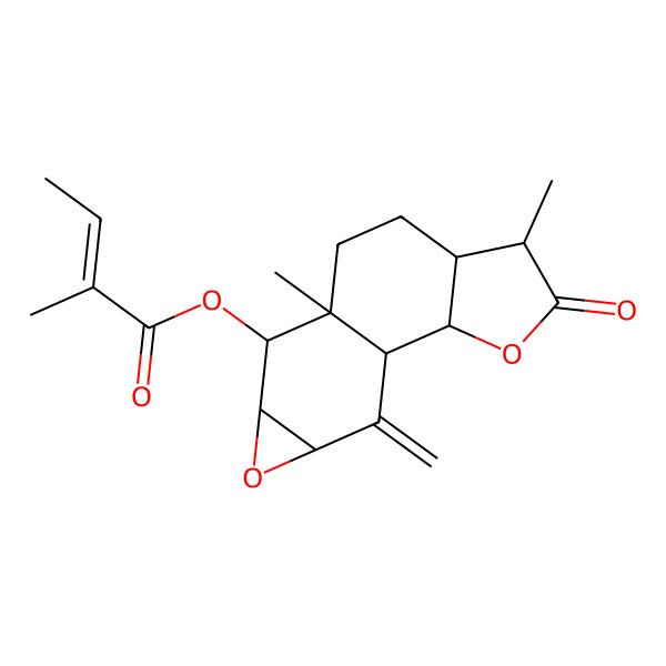 2D Structure of [(1R,2R,5S,6S,9S,10S,11R,13R)-5,9-dimethyl-14-methylidene-4-oxo-3,12-dioxatetracyclo[7.5.0.02,6.011,13]tetradecan-10-yl] (E)-2-methylbut-2-enoate