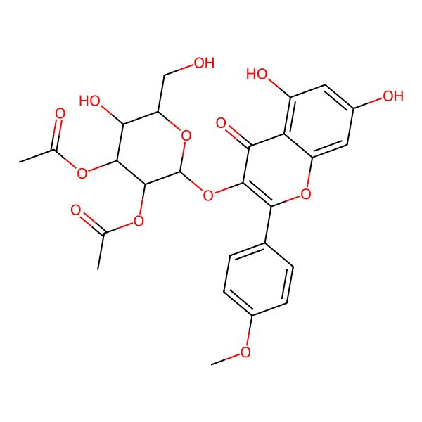 2D Structure of [3-Acetyloxy-2-[5,7-dihydroxy-2-(4-methoxyphenyl)-4-oxochromen-3-yl]oxy-5-hydroxy-6-(hydroxymethyl)oxan-4-yl] acetate