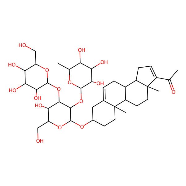 2D Structure of 1-[(3S,8R,9S,10R,13S,14S)-3-[(2R,3R,4S,5R,6R)-5-hydroxy-6-(hydroxymethyl)-4-[(2S,3S,4R,5R,6S)-3,4,5-trihydroxy-6-(hydroxymethyl)oxan-2-yl]oxy-3-[(2S,3R,4R,5R,6S)-3,4,5-trihydroxy-6-methyloxan-2-yl]oxyoxan-2-yl]oxy-10,13-dimethyl-2,3,4,7,8,9,11,12,14,15-decahydro-1H-cyclopenta[a]phenanthren-17-yl]ethanone